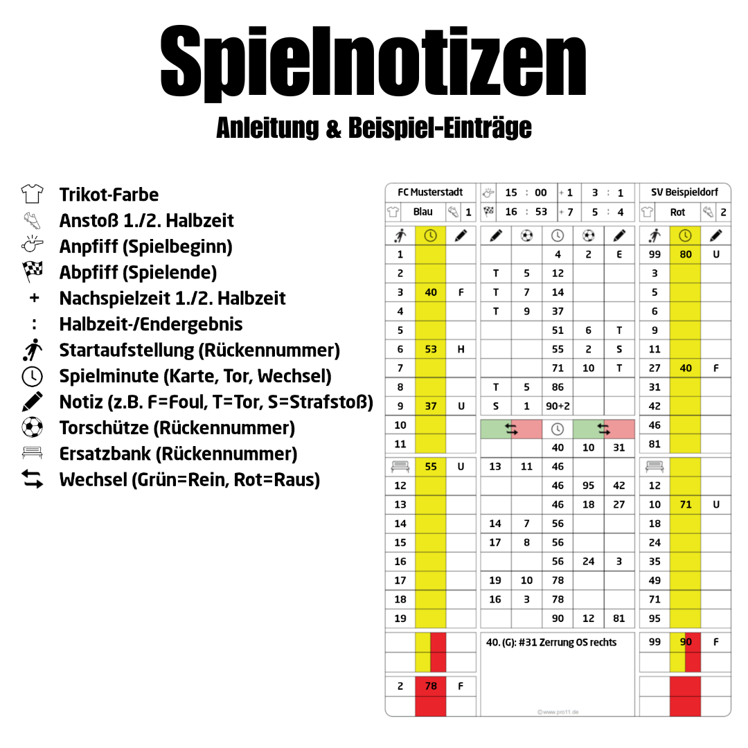 PRO11 Fußball Schiedsrichter SR Spielnotizkarte (Test-Kit)